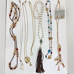 Set Long Necklaces Owl Earrings  Pearls, Beads, Leather Tassel, Park Lane Lot